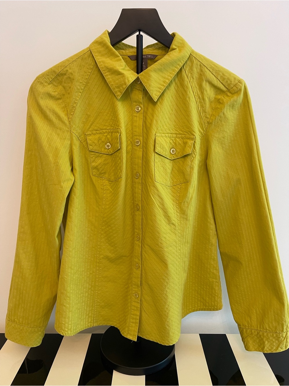 Pink Twill Mustard Yellow Cotton Long-Sleeve Button Shirt